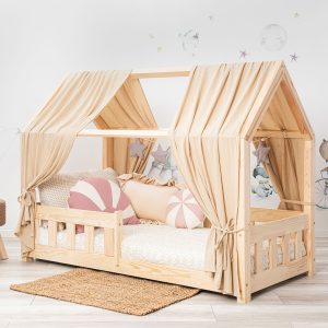 Sur la photo : Lit cabane Meli 160x80 cm avec barrière.