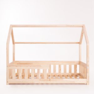 Photo : Lit cabane Meli 160x80 cm avec barrière et barreaux plats.
