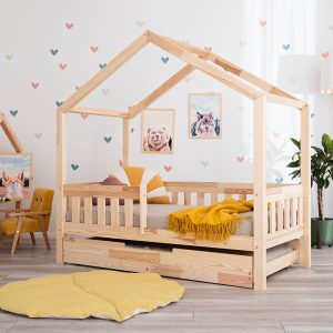 Lit Cabane Pipit 160 x 80 cm avec Barrière de protection et tiroir - variante 2