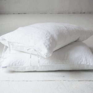 Linen Pillow Cases with ribbons - pure white