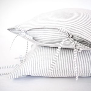 Linen Pillow Cases with ribbons - gray stripes