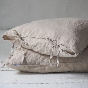 Linen Pillow Cases with ribbons - natural linen