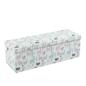 Upholstered toy chest seat chest with print llamas
