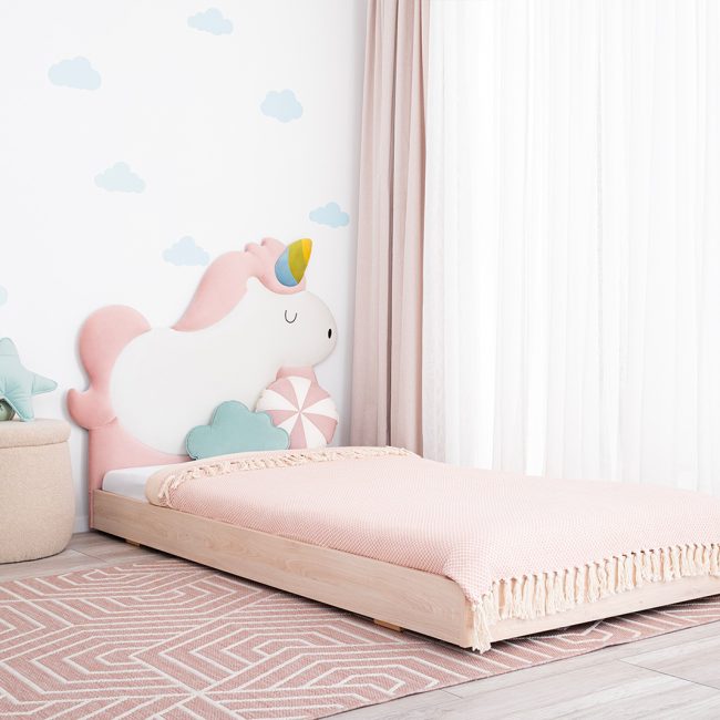 Children’s bed, Upholstered bed Unicorn. Floor bed 200x90