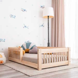 Op de foto: Kinderbed met leuning - Vedo 160x80 cm, leuning met ronde spijlen.