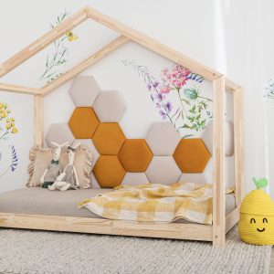 Gestoffeerde wandpanelen - Honingraat. Kleuren: 06 Cream, 48 Sunny Yellow. Op de foto: afmeting 30x26 cm.