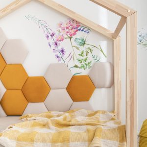 Gestoffeerde wandpanelen - Honingraat. Kleuren: 06 Cream, 48 Sunny Yellow. Op de foto: afmeting 30x26 cm.