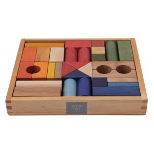 Blocs en bois dans un plateau – 30 pièces Rainbow