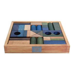 Blocs en bois dans un plateau – 30 pièces Cool Tone