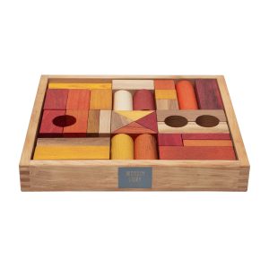 Blocs en bois dans un plateau – 30 pièces Warm tone