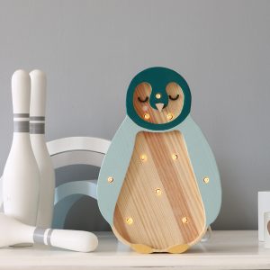 Lamp Baby Penguin Mini Teal Wood