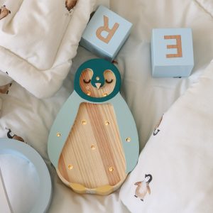 Lamp Baby Penguin Mini Teal Wood