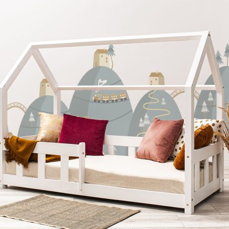 Autocolante de perete - Oraș de munte. Patul prezentat în această imagine este de 160x80cm.