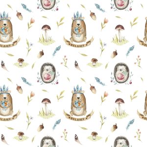 Wallpaper - Forest dreamers - bear and hedgehog - white
