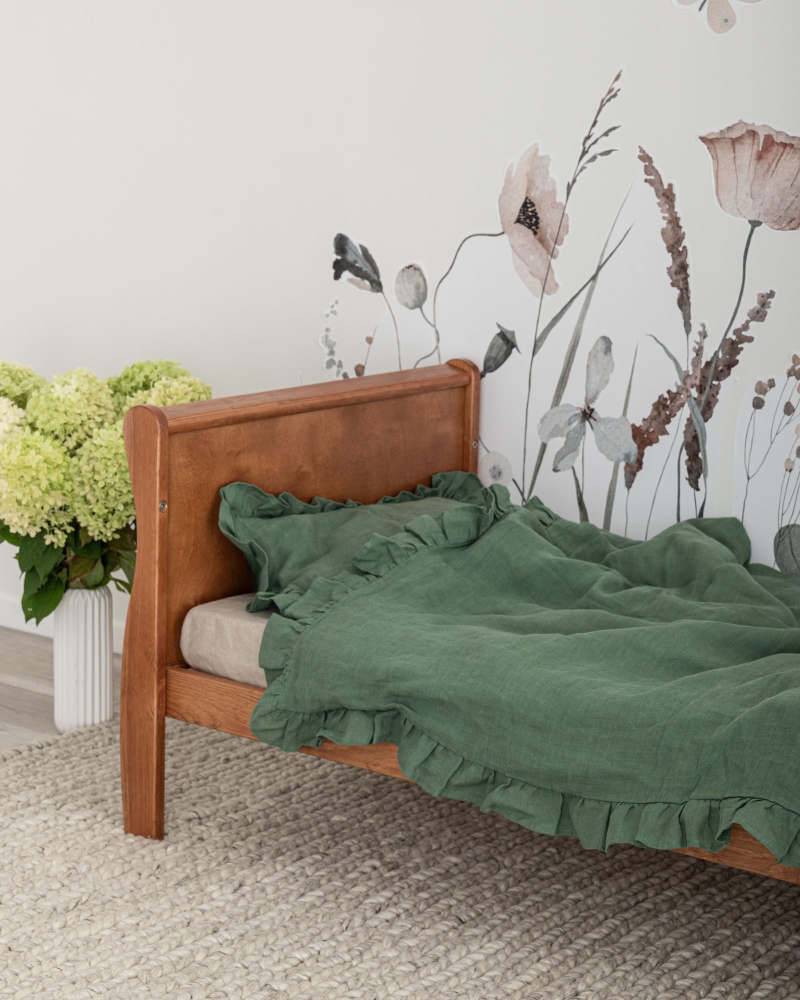 Lnní dětská ložní souprava s volánkem, Barva: Eucalyptus Green
