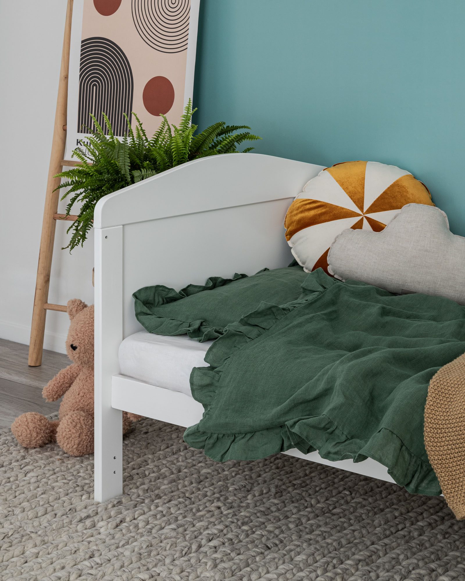 Lnní dětská ložní souprava s volánkem, Barva: Eucalyptus Green