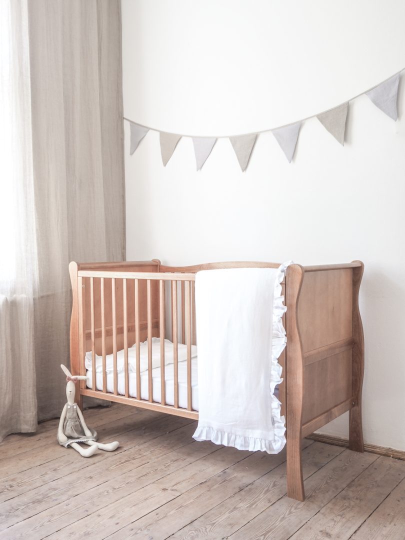 Lnní dětská ložní souprava s volánkem, Barva: Pure white