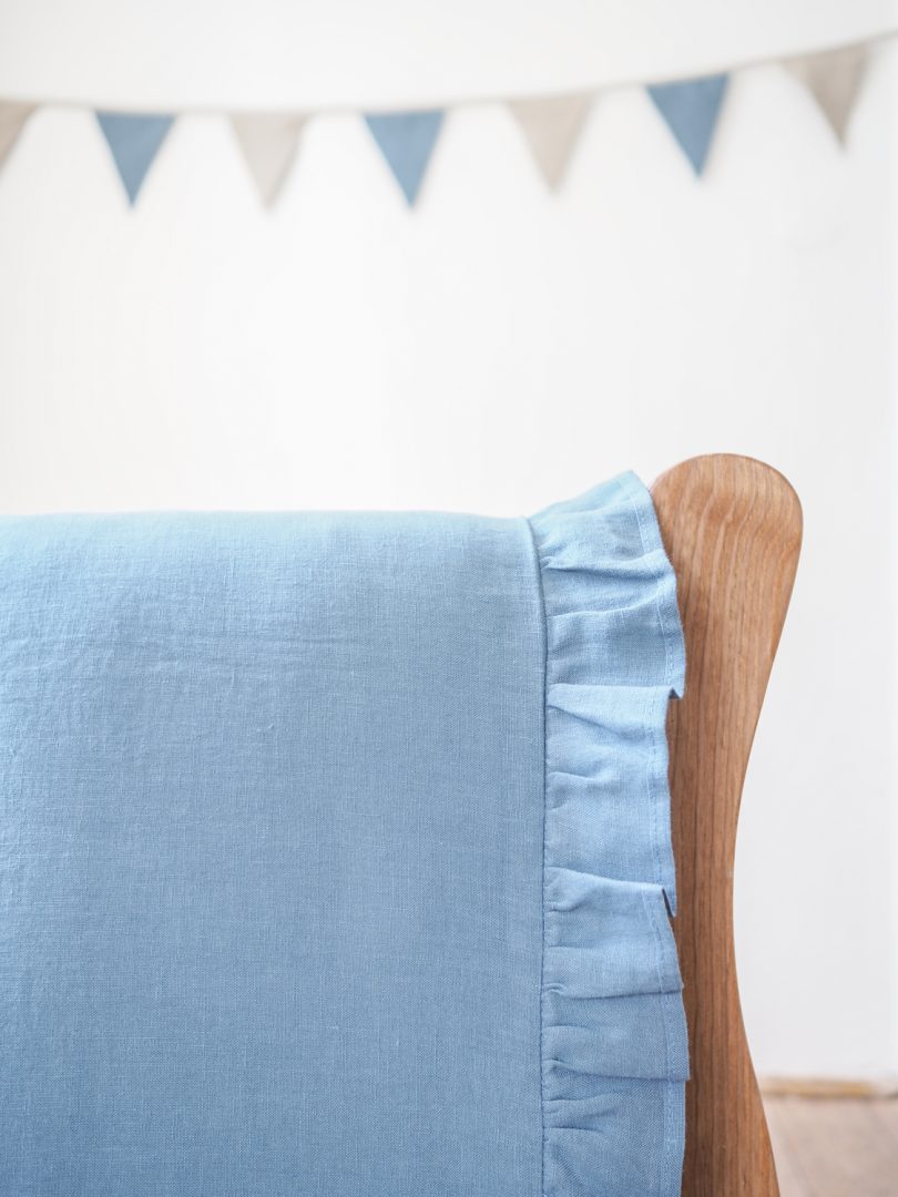Lnní dětská ložní souprava s volánkem, Barva: Dusty blue