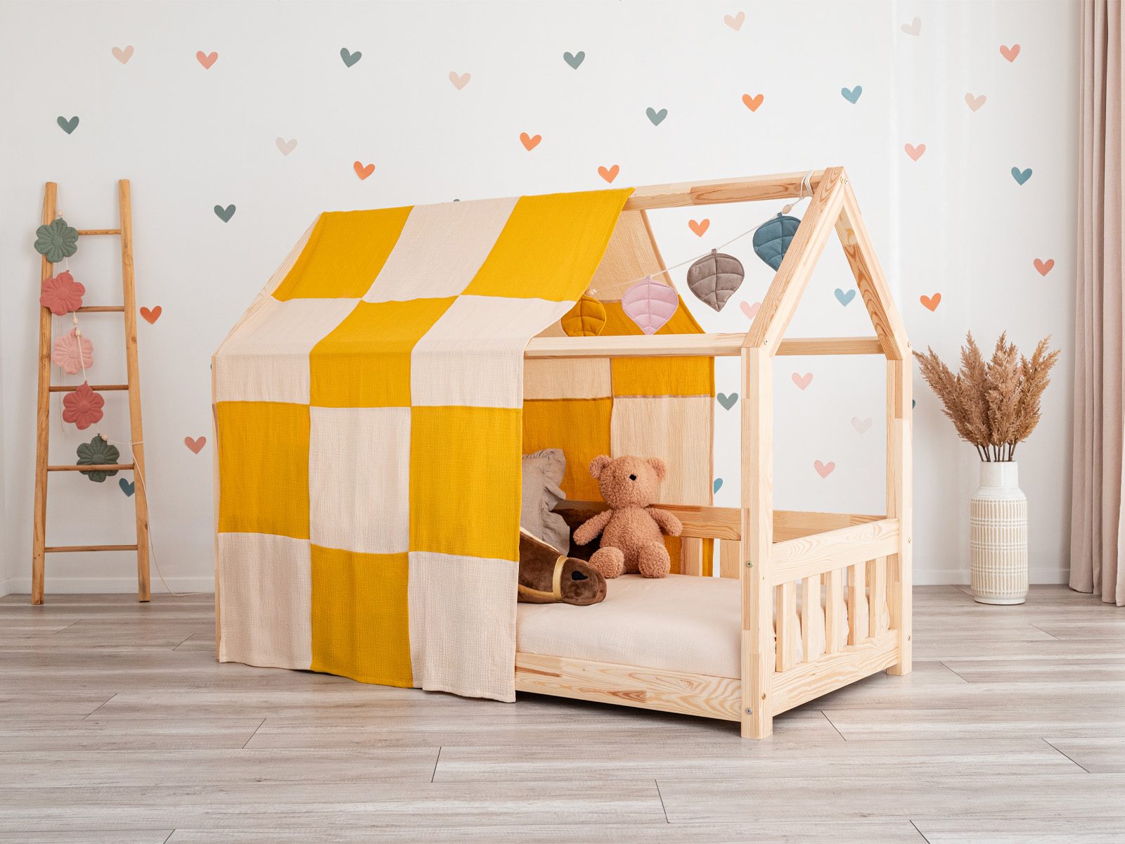 Meli - Checkerboard Muslin Curtain - Beige and Mustard