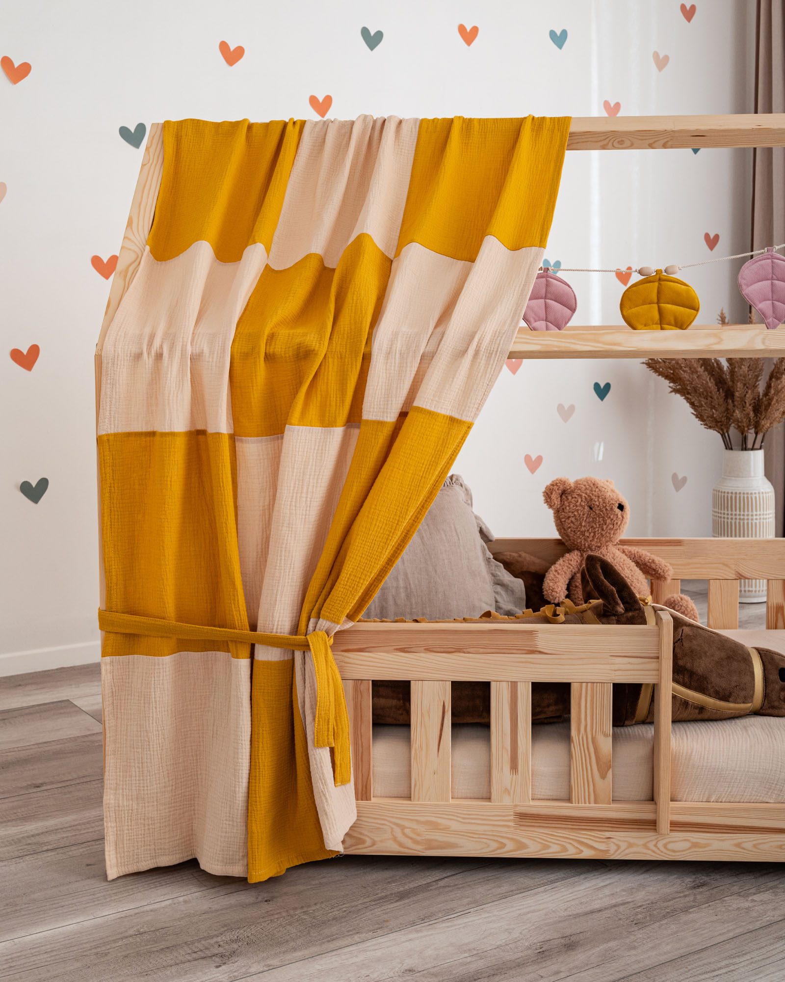 Meli - Checkerboard Muslin Curtain - Beige and Mustard