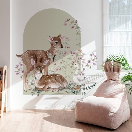 Stickers muraux - Vallée fleurie - High bow - cerf et oie - XL.