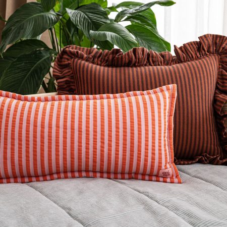 Bolster pillow - cotton - Orange and pink stripes